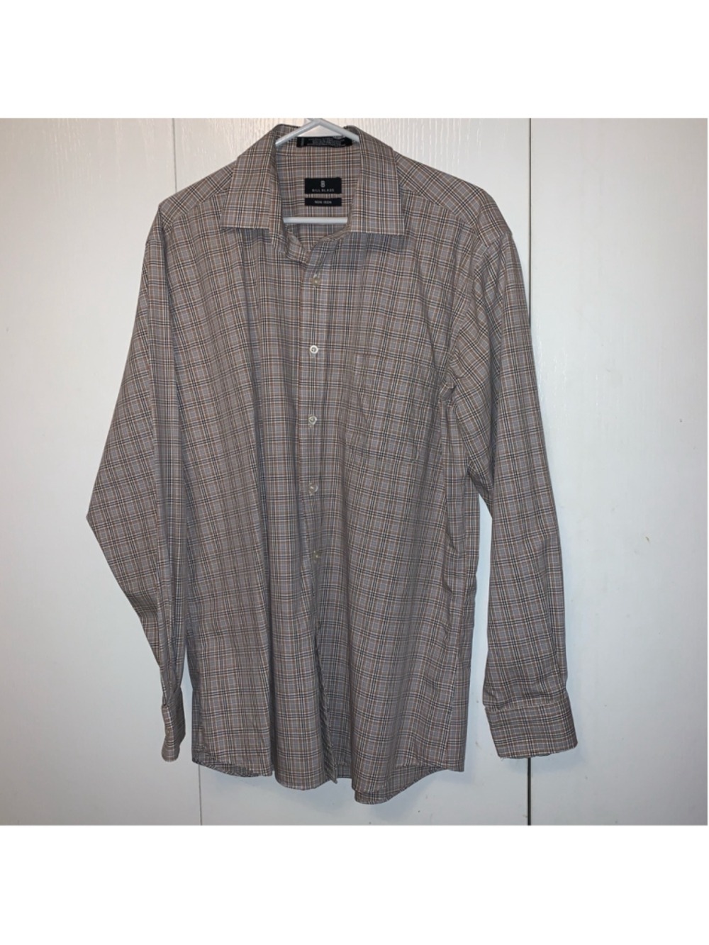Men's Bill Blass Plaid Button Down Shirt, Size Large, Gray & Brown